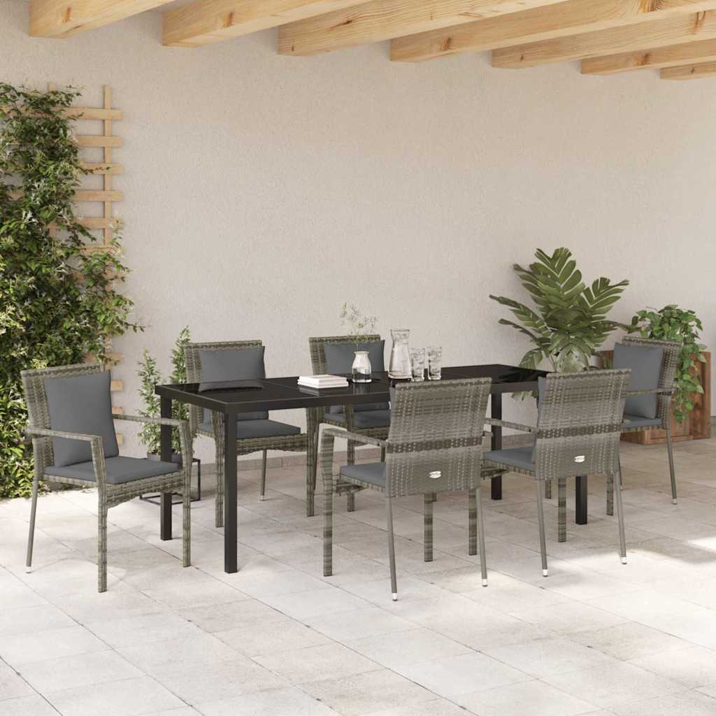 Tuin eettafelset met kussen 7 pcs Grijs poly rattan is nu te koop bij PeponiXL, paradijselijk wonen!