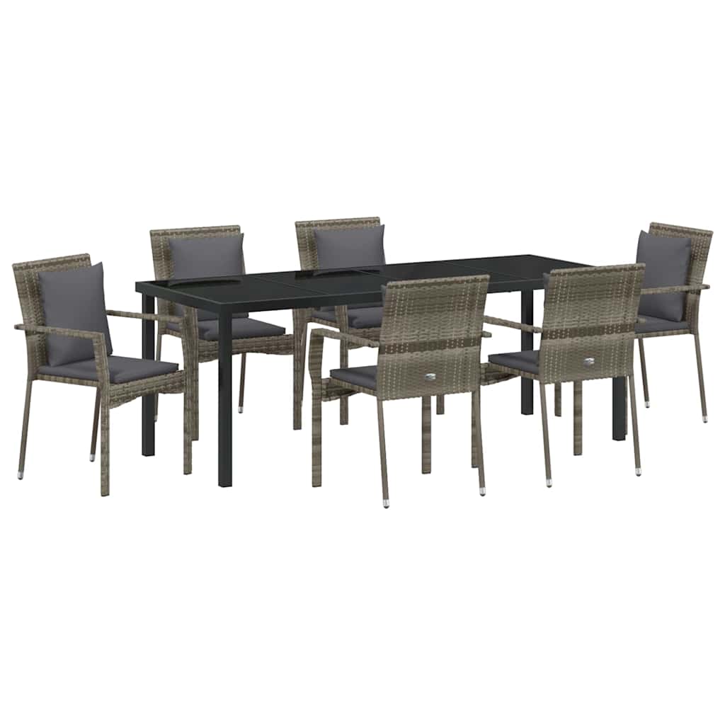Tuin eettafelset met kussen 7 pcs Grijs poly rattan is nu te koop bij PeponiXL, paradijselijk wonen!