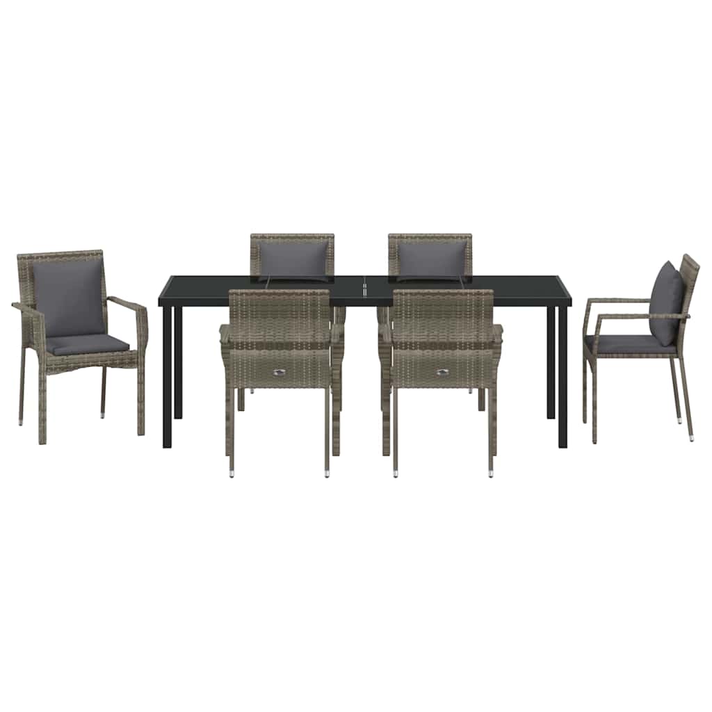 Tuin eettafelset met kussen 7 pcs Grijs poly rattan is nu te koop bij PeponiXL, paradijselijk wonen!