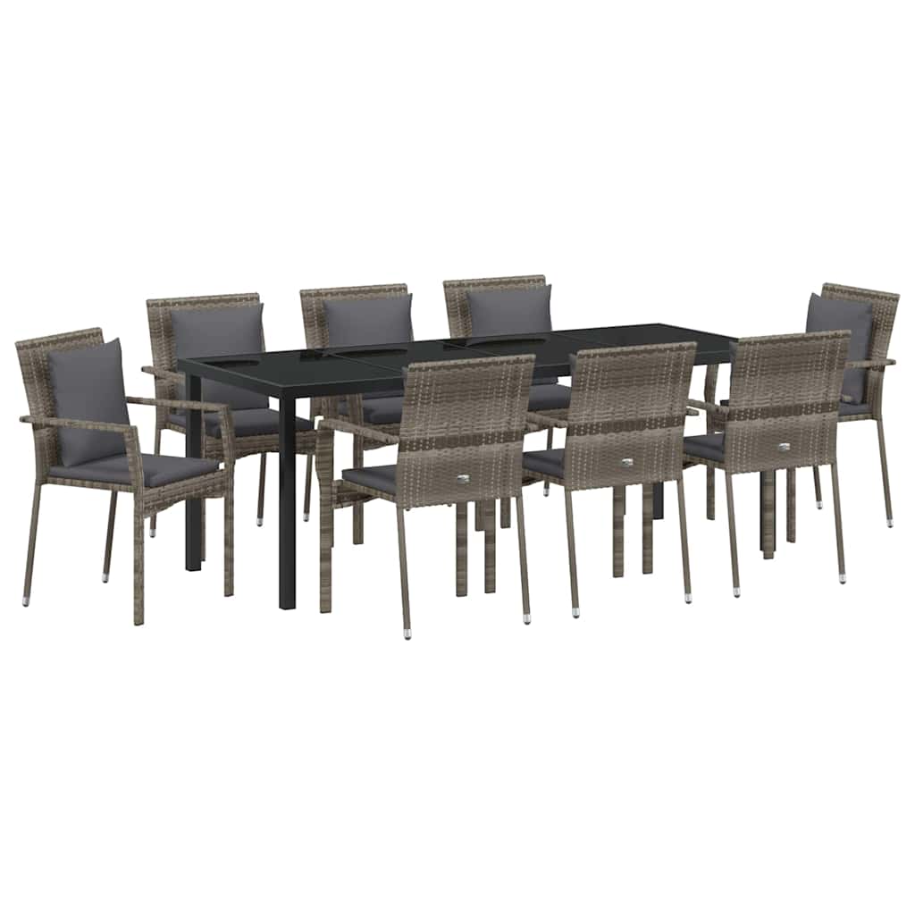 Tuin eettafelset met kussen 9 pcs Grijs poly rattan is nu te koop bij PeponiXL, paradijselijk wonen!