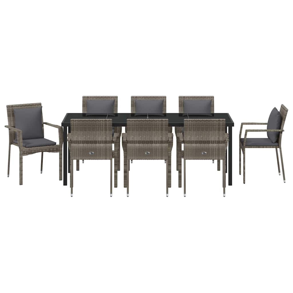 Tuin eettafelset met kussen 9 pcs Grijs poly rattan is nu te koop bij PeponiXL, paradijselijk wonen!