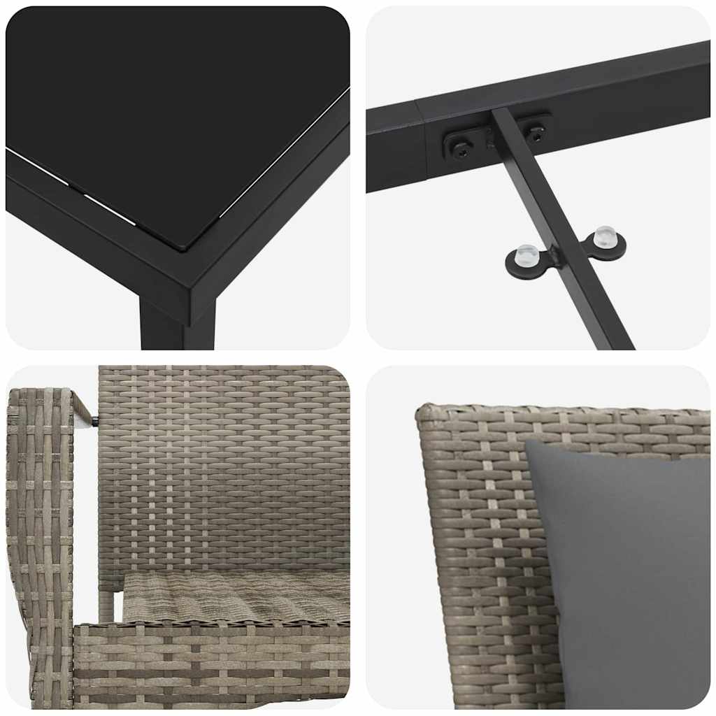 Tuin eettafelset met kussen 3 pcs Grijs poly rattan is nu te koop bij PeponiXL, paradijselijk wonen!