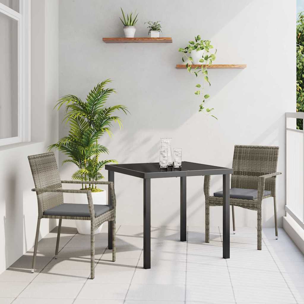 Tuin eettafelset met kussen 3 pcs Grijs poly rattan is nu te koop bij PeponiXL, paradijselijk wonen!
