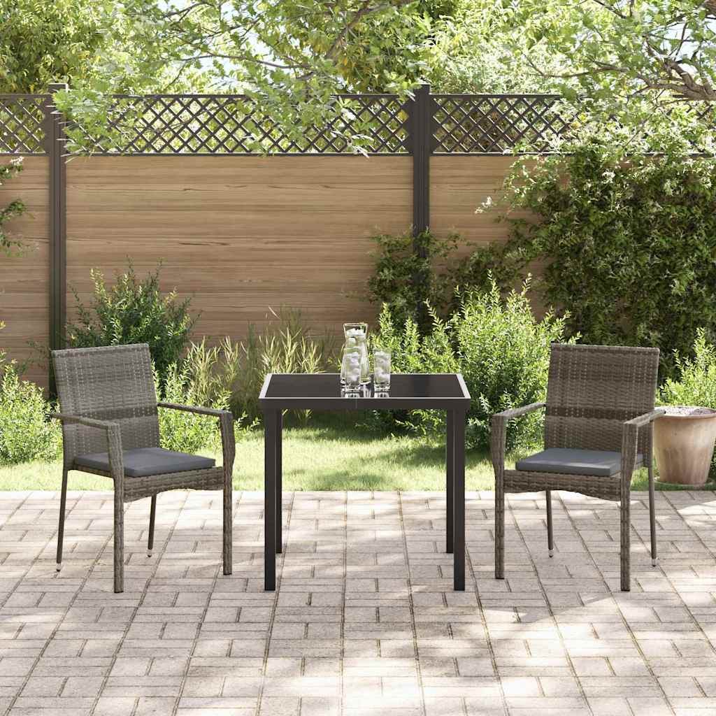 Tuin eettafelset met kussen 3 pcs Grijs poly rattan is nu te koop bij PeponiXL, paradijselijk wonen!