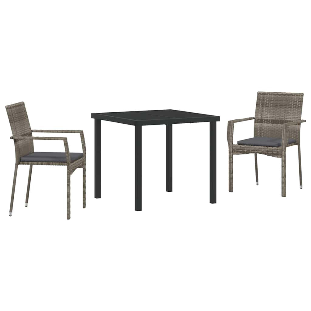 Tuin eettafelset met kussen 3 pcs Grijs poly rattan is nu te koop bij PeponiXL, paradijselijk wonen!