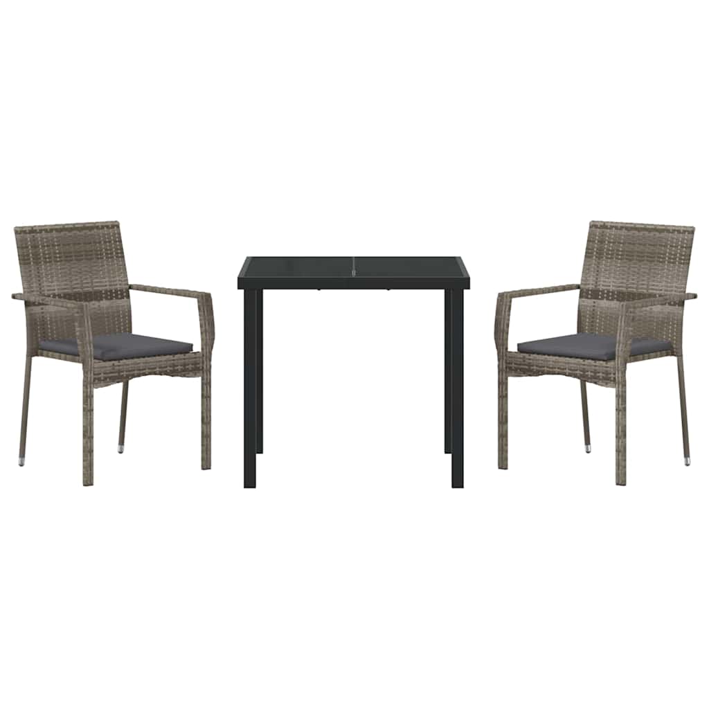 Tuin eettafelset met kussen 3 pcs Grijs poly rattan is nu te koop bij PeponiXL, paradijselijk wonen!