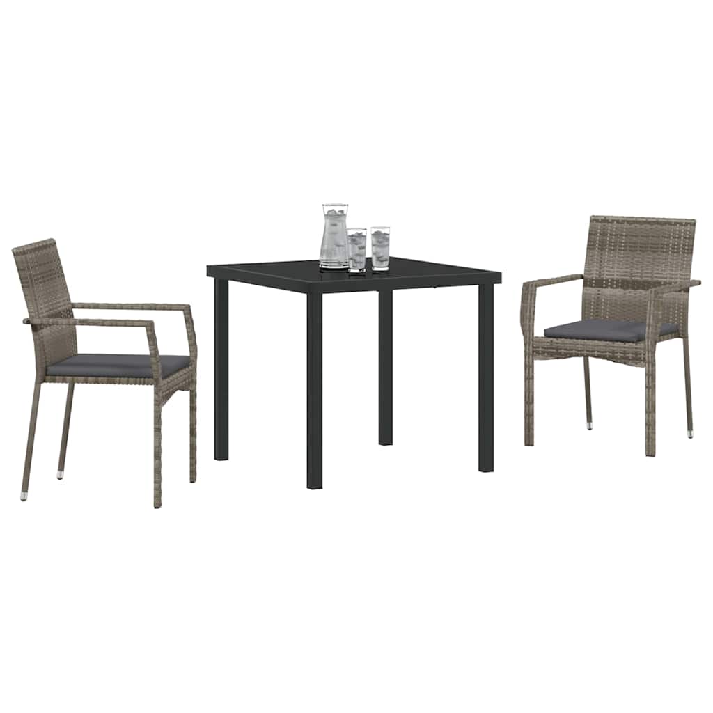 Tuin eettafelset met kussen 3 pcs Grijs poly rattan is nu te koop bij PeponiXL, paradijselijk wonen!