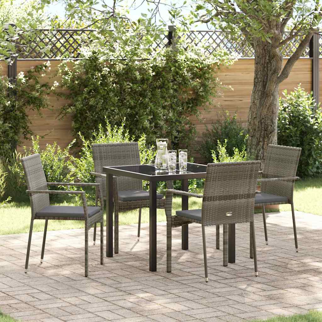 Tuin eettafelset met kussen 5 pcs Grijs poly rattan is nu te koop bij PeponiXL, paradijselijk wonen!