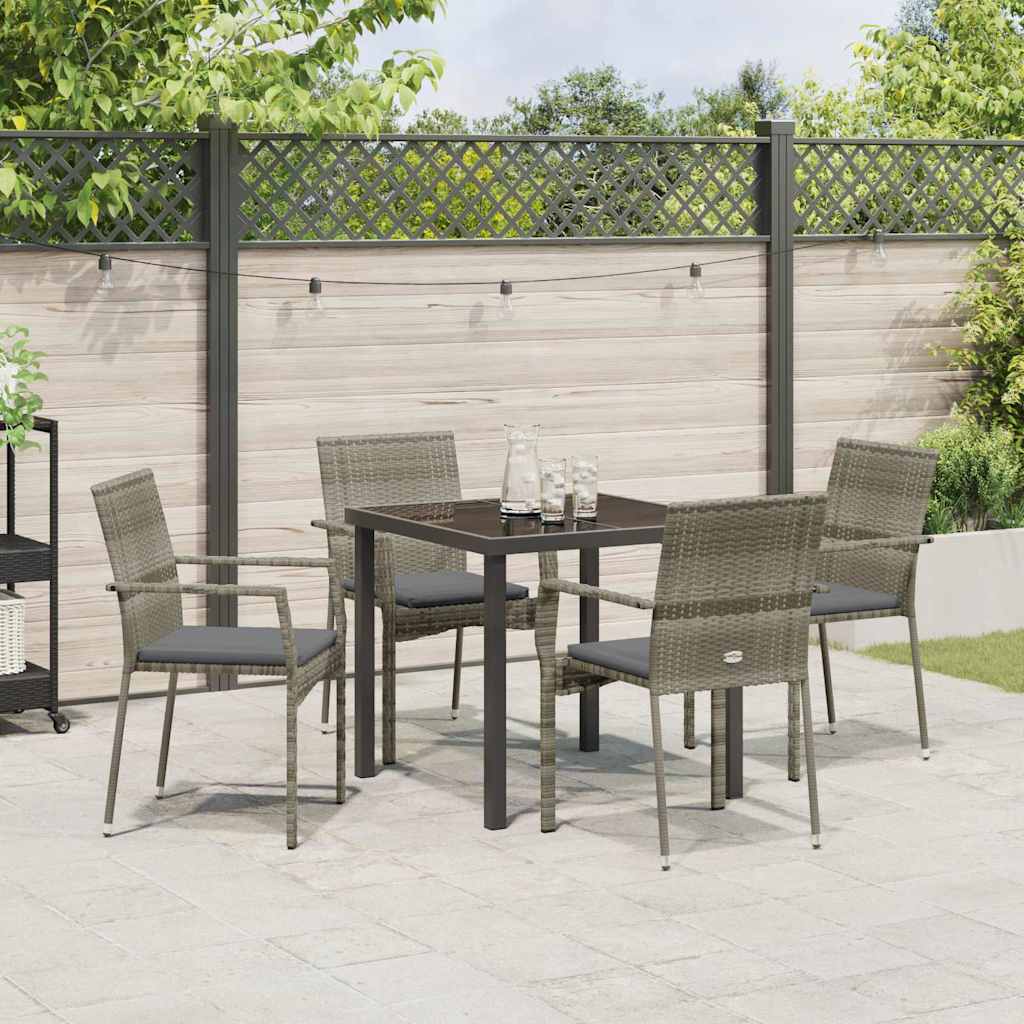 Tuin eettafelset met kussen 5 pcs Grijs poly rattan is nu te koop bij PeponiXL, paradijselijk wonen!