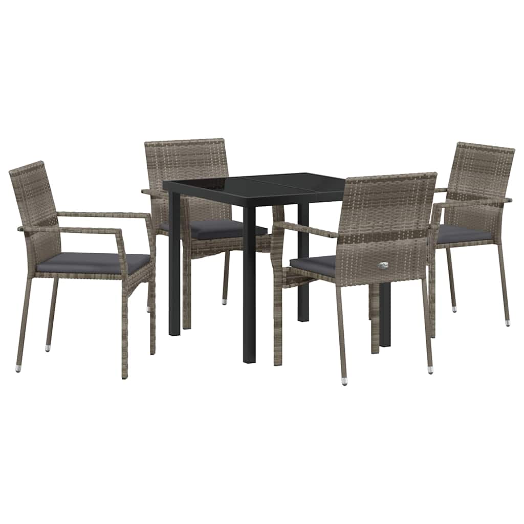 Tuin eettafelset met kussen 5 pcs Grijs poly rattan is nu te koop bij PeponiXL, paradijselijk wonen!