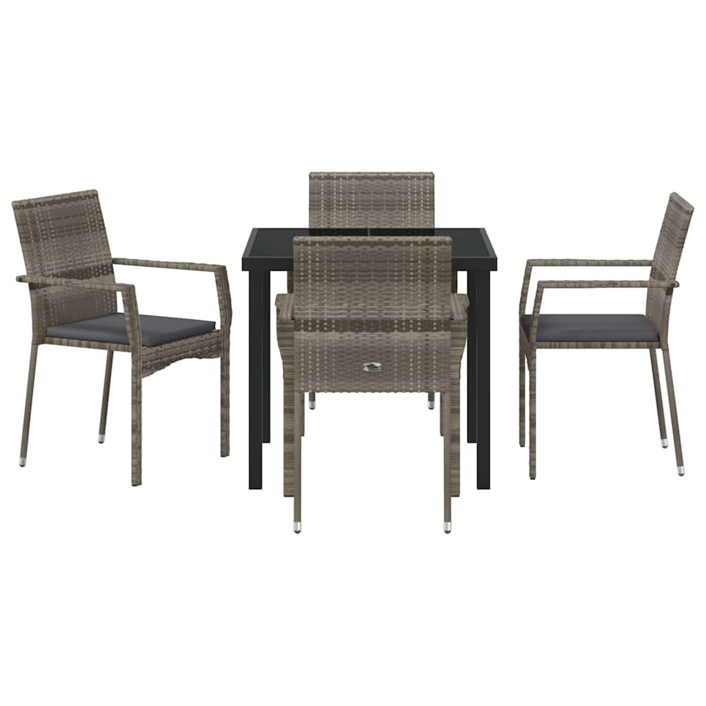 Tuin eettafelset met kussen 5 pcs Grijs poly rattan is nu te koop bij PeponiXL, paradijselijk wonen!