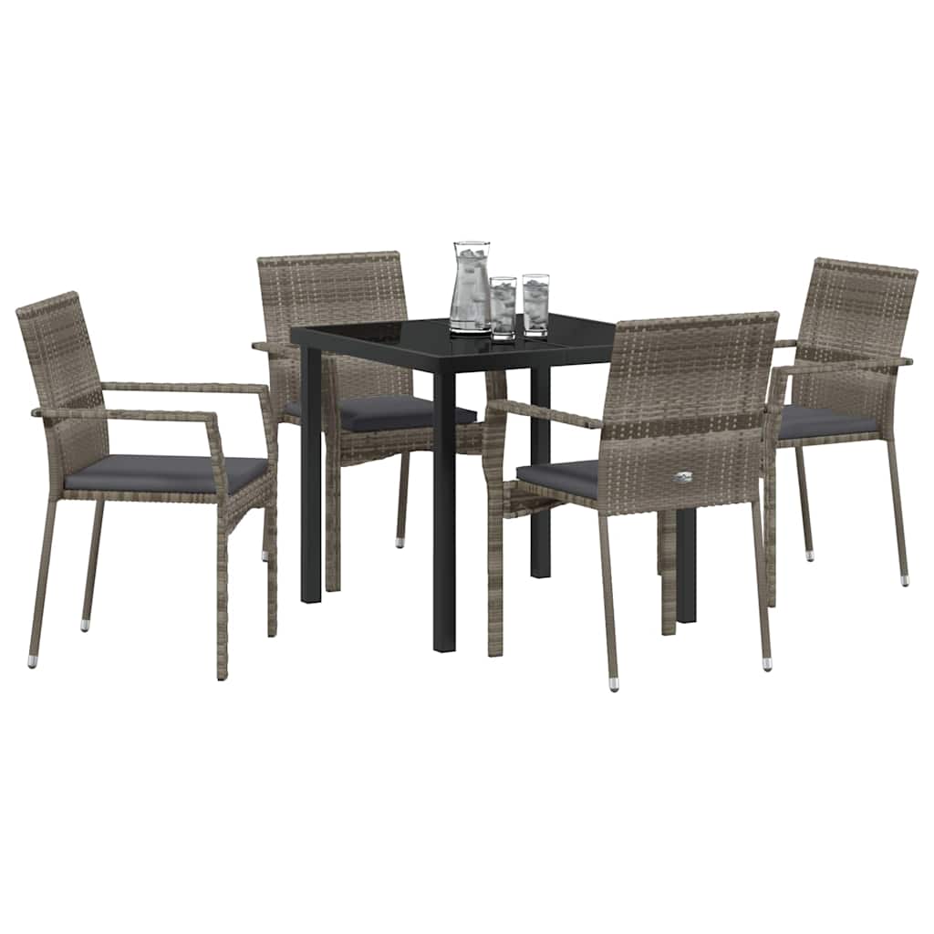 Tuin eettafelset met kussen 5 pcs Grijs poly rattan is nu te koop bij PeponiXL, paradijselijk wonen!