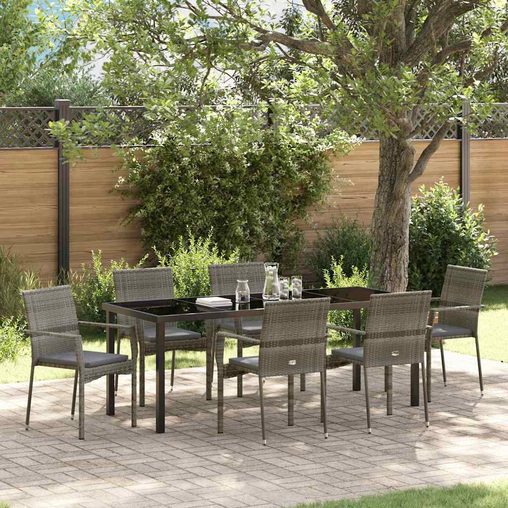 Tuin eettafelset met kussen 7 pcs Grijs poly rattan is nu te koop bij PeponiXL, paradijselijk wonen!