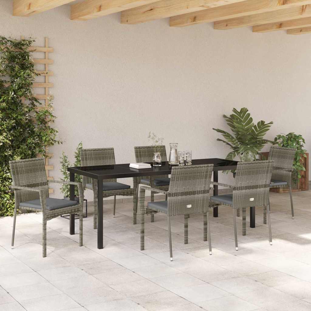 Tuin eettafelset met kussen 7 pcs Grijs poly rattan is nu te koop bij PeponiXL, paradijselijk wonen!