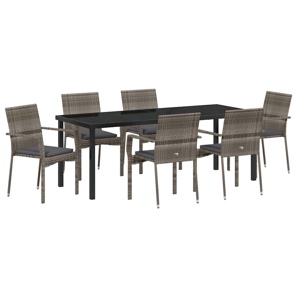 Tuin eettafelset met kussen 7 pcs Grijs poly rattan is nu te koop bij PeponiXL, paradijselijk wonen!