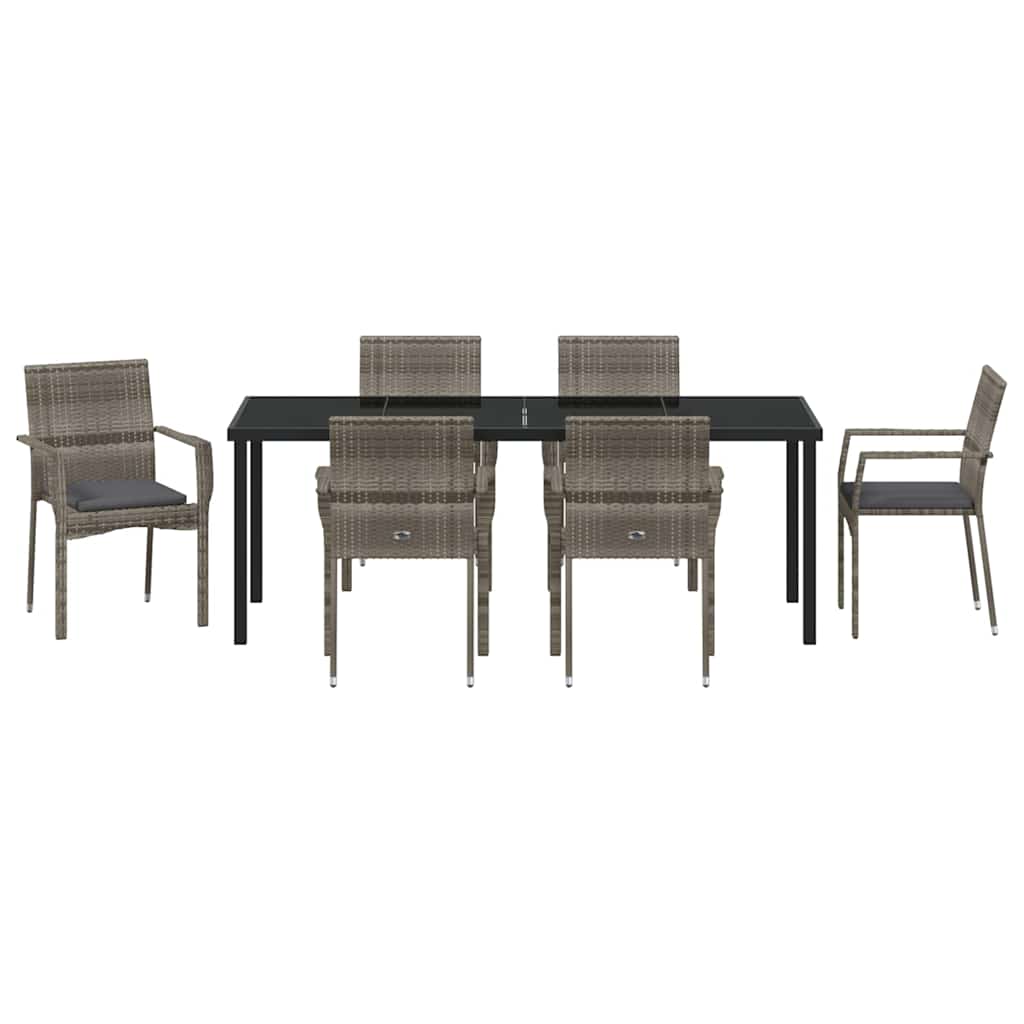 Tuin eettafelset met kussen 7 pcs Grijs poly rattan is nu te koop bij PeponiXL, paradijselijk wonen!