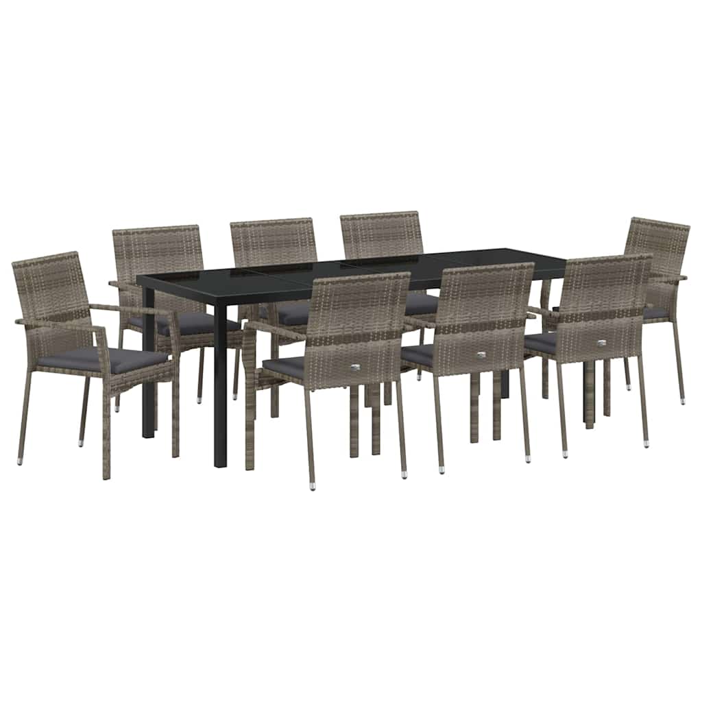 Tuin eettafelset met kussen 9 pcs Grijs poly rattan is nu te koop bij PeponiXL, paradijselijk wonen!