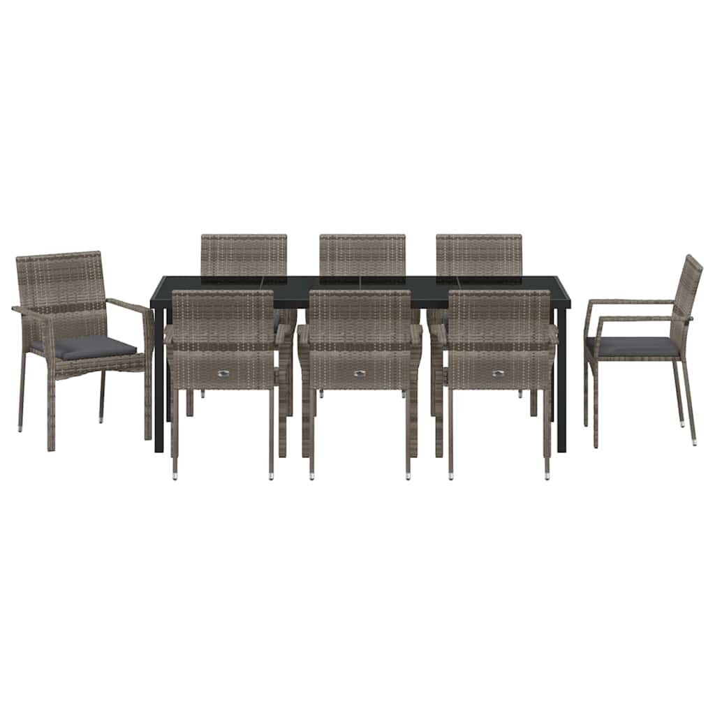 Tuin eettafelset met kussen 9 pcs Grijs poly rattan is nu te koop bij PeponiXL, paradijselijk wonen!