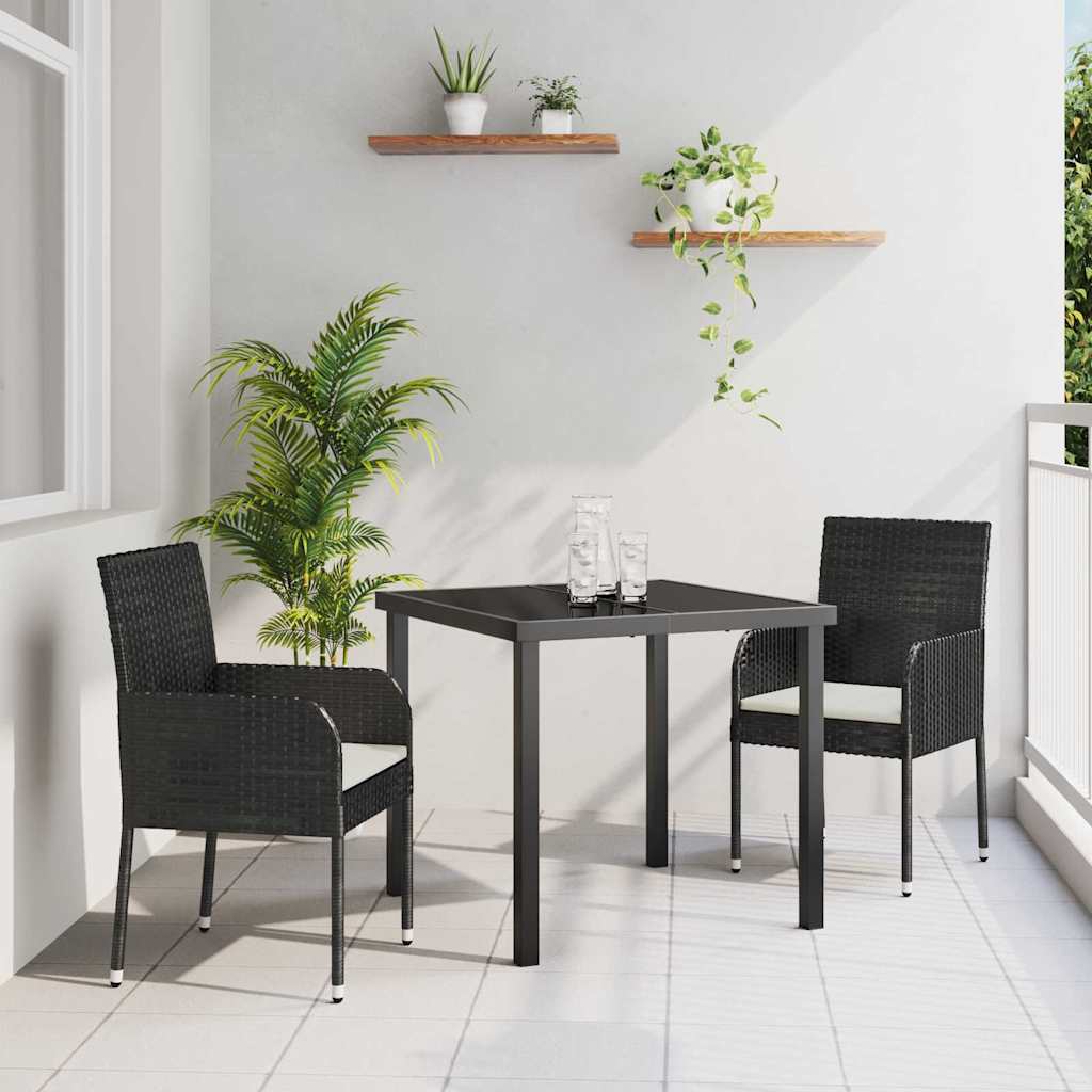 Tuin eettafelset met kussen 3 pcs Zwart poly rattan is nu te koop bij PeponiXL, paradijselijk wonen!