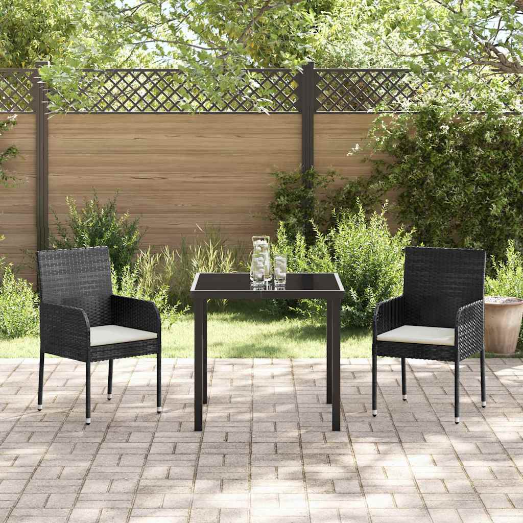 Tuin eettafelset met kussen 3 pcs Zwart poly rattan is nu te koop bij PeponiXL, paradijselijk wonen!