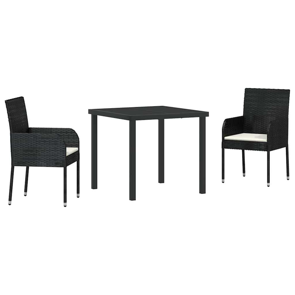 Tuin eettafelset met kussen 3 pcs Zwart poly rattan is nu te koop bij PeponiXL, paradijselijk wonen!