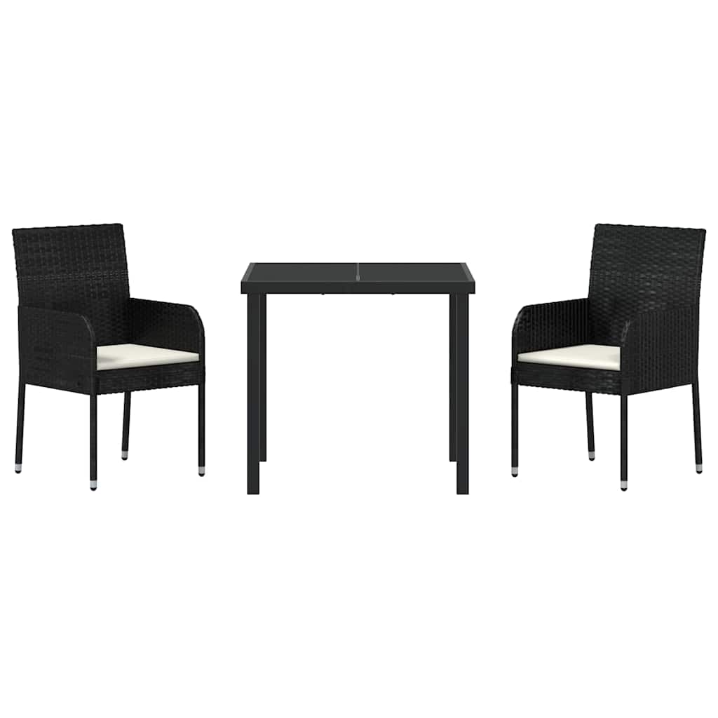 Tuin eettafelset met kussen 3 pcs Zwart poly rattan is nu te koop bij PeponiXL, paradijselijk wonen!