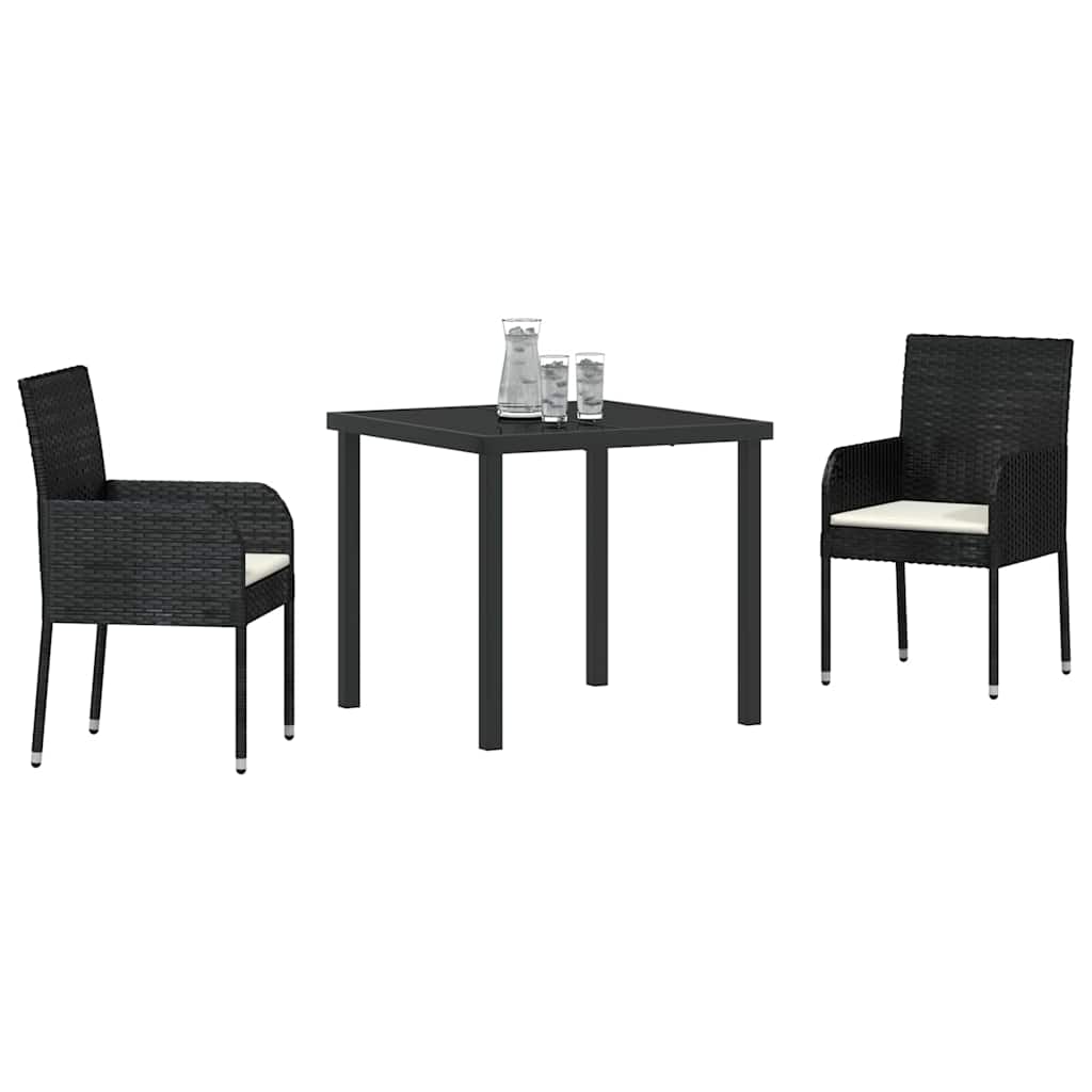 Tuin eettafelset met kussen 3 pcs Zwart poly rattan is nu te koop bij PeponiXL, paradijselijk wonen!