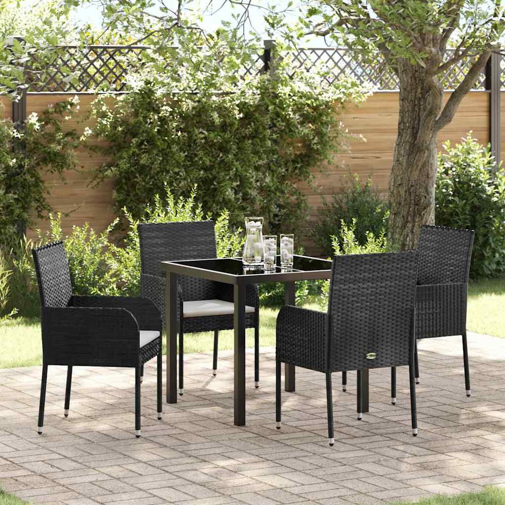 Tuin eettafelset met kussen 5 pcs Zwart poly rattan is nu te koop bij PeponiXL, paradijselijk wonen!