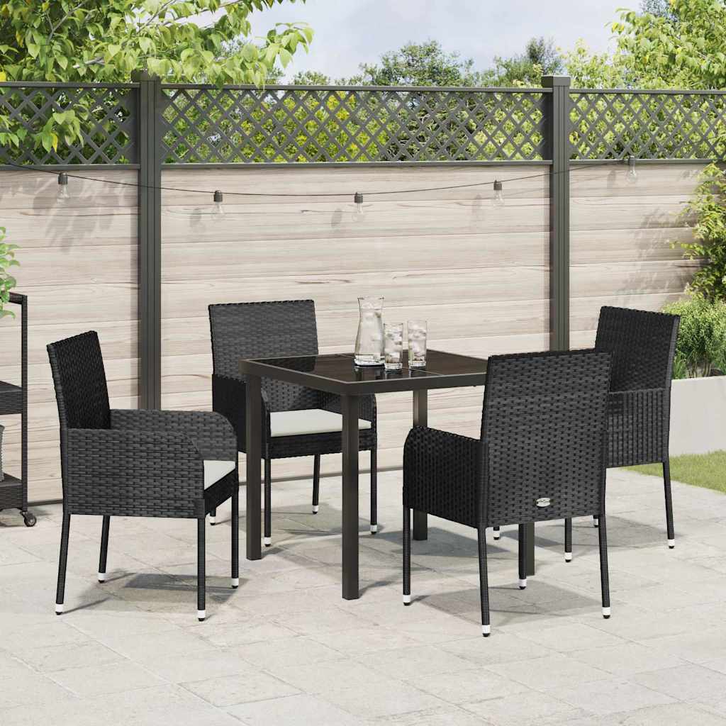 Tuin eettafelset met kussen 5 pcs Zwart poly rattan is nu te koop bij PeponiXL, paradijselijk wonen!