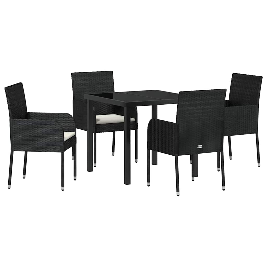 Tuin eettafelset met kussen 5 pcs Zwart poly rattan is nu te koop bij PeponiXL, paradijselijk wonen!