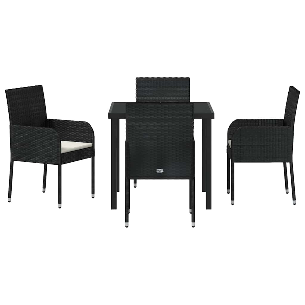 Tuin eettafelset met kussen 5 pcs Zwart poly rattan is nu te koop bij PeponiXL, paradijselijk wonen!