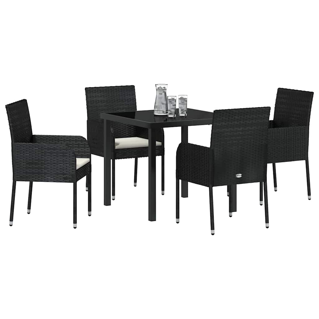 Tuin eettafelset met kussen 5 pcs Zwart poly rattan is nu te koop bij PeponiXL, paradijselijk wonen!