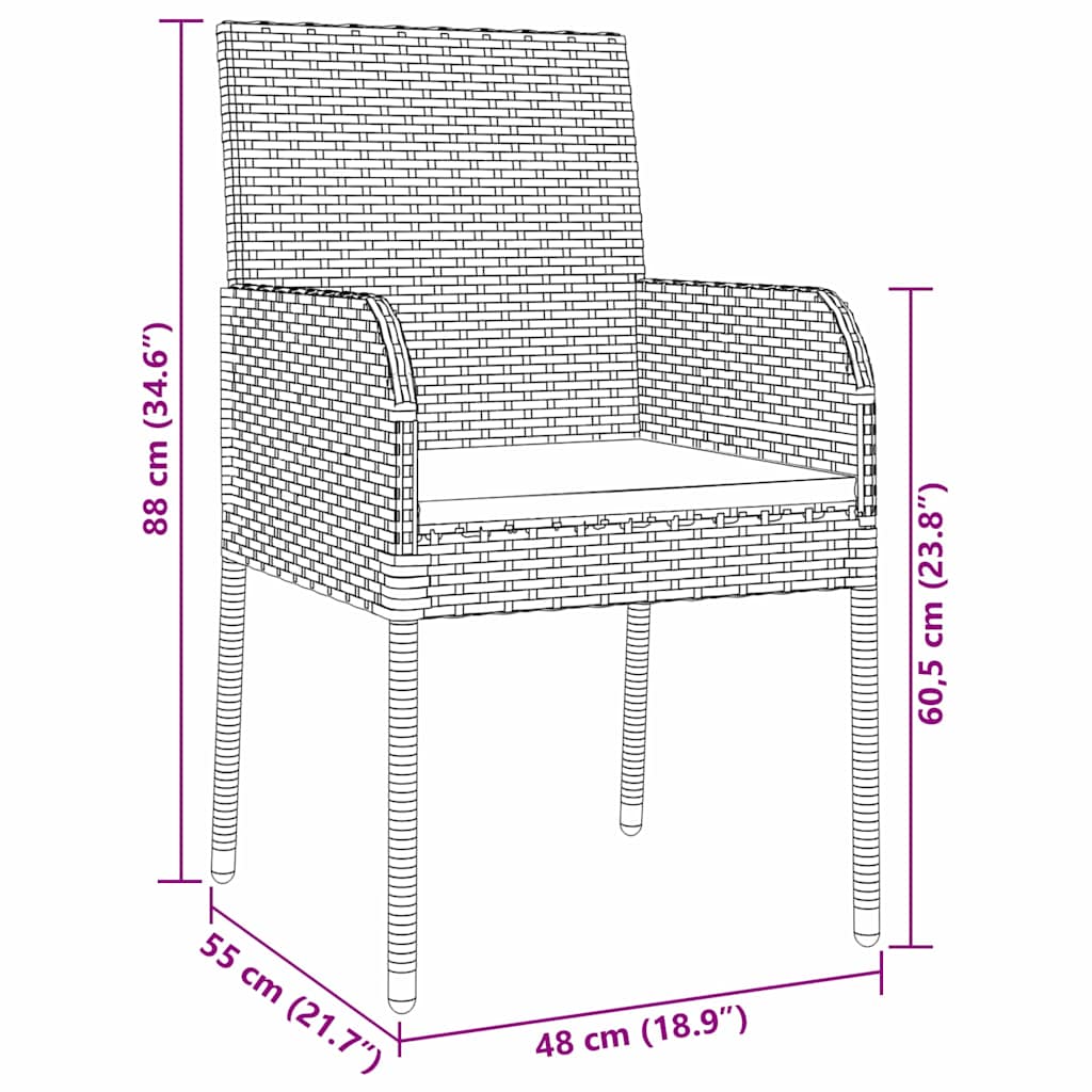 Tuin eettafelset met kussen 5 pcs Zwart poly rattan is nu te koop bij PeponiXL, paradijselijk wonen!
