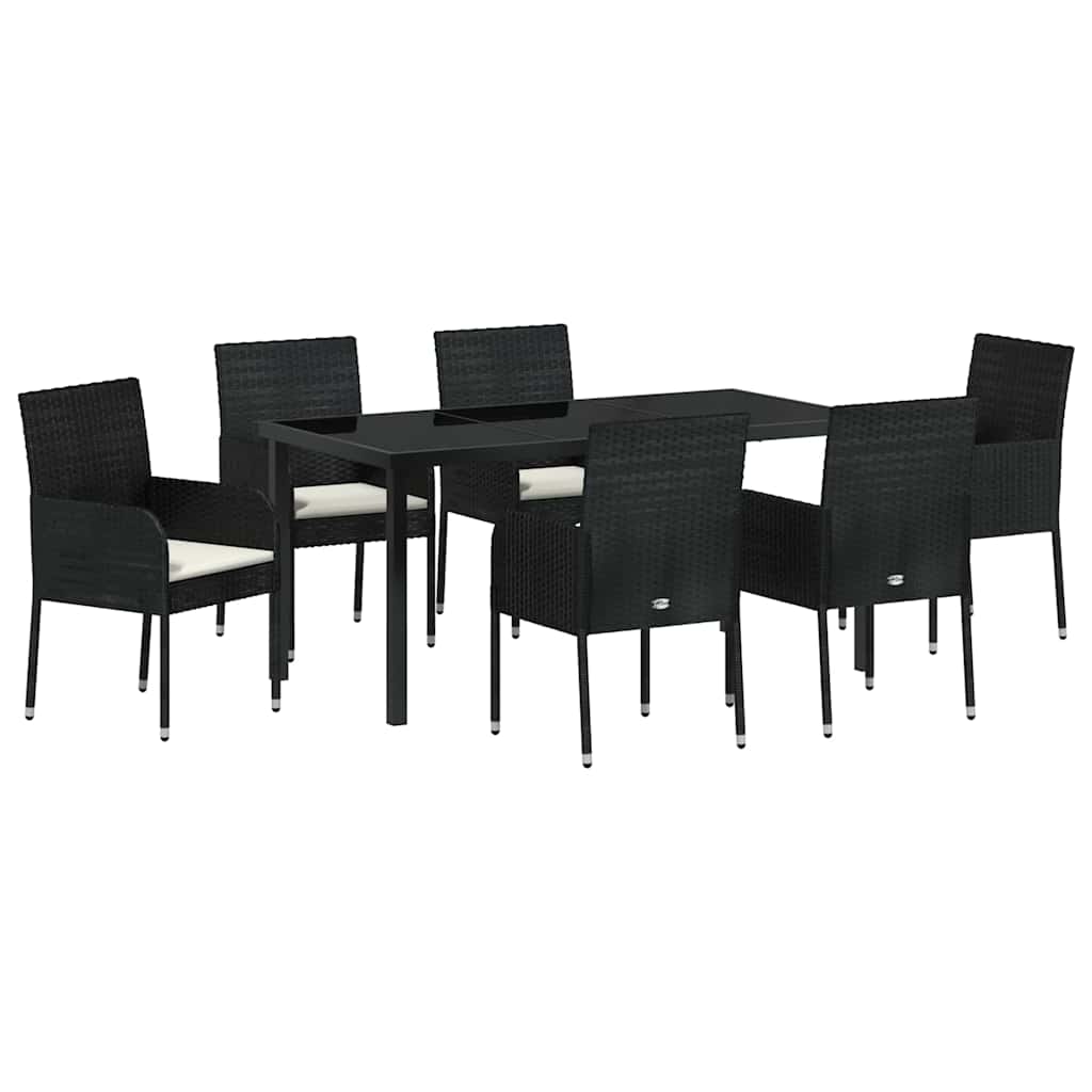 Tuin eettafelset met kussen 7 pcs Zwart poly rattan is nu te koop bij PeponiXL, paradijselijk wonen!