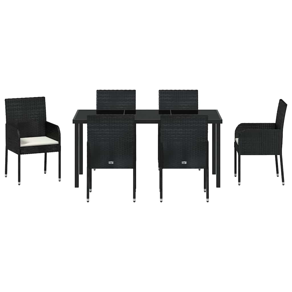 Tuin eettafelset met kussen 7 pcs Zwart poly rattan is nu te koop bij PeponiXL, paradijselijk wonen!