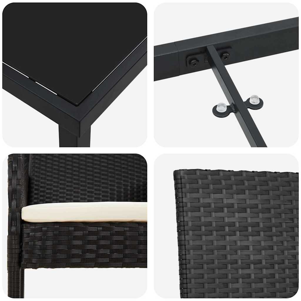 Tuin eettafelset met kussen 7 pcs Zwart poly rattan is nu te koop bij PeponiXL, paradijselijk wonen!