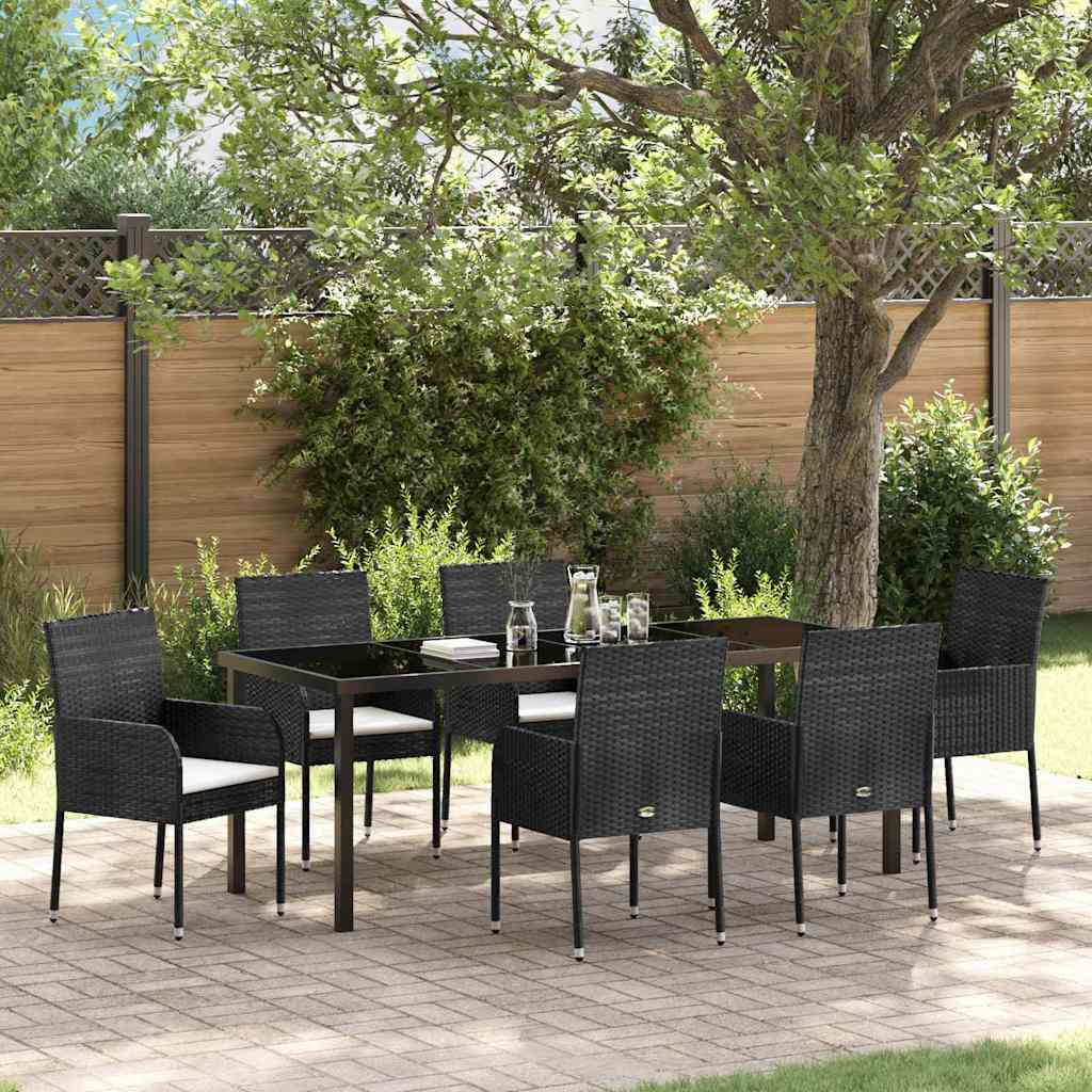 Tuin eettafelset met kussen 7 pcs Zwart poly rattan is nu te koop bij PeponiXL, paradijselijk wonen!