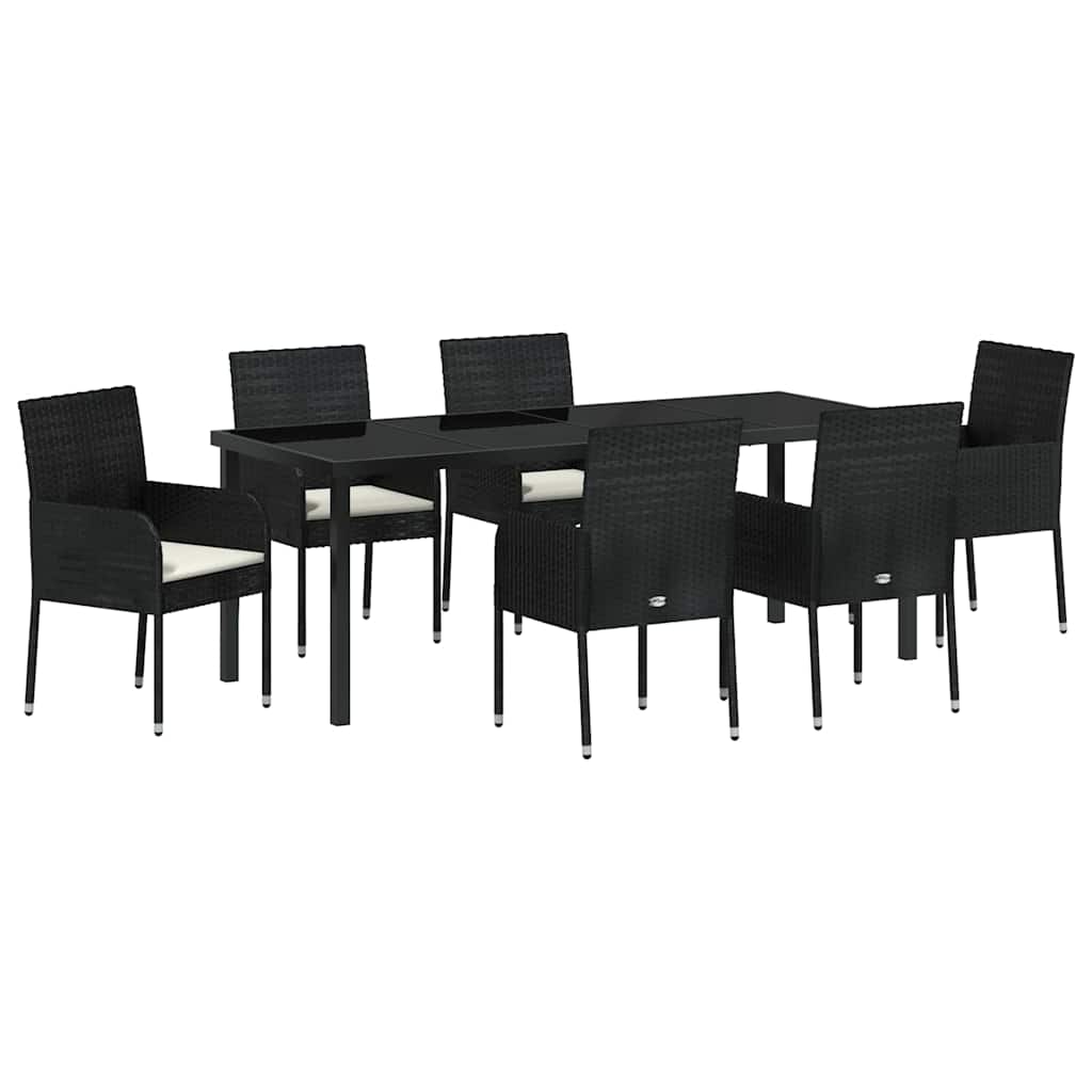 Tuin eettafelset met kussen 7 pcs Zwart poly rattan is nu te koop bij PeponiXL, paradijselijk wonen!