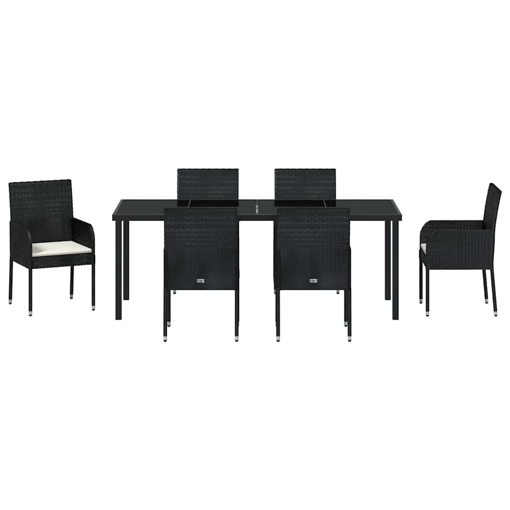 Tuin eettafelset met kussen 7 pcs Zwart poly rattan is nu te koop bij PeponiXL, paradijselijk wonen!