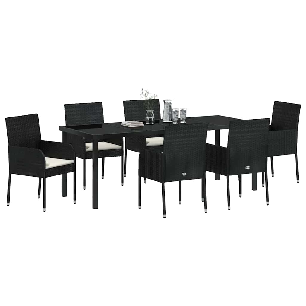 Tuin eettafelset met kussen 7 pcs Zwart poly rattan is nu te koop bij PeponiXL, paradijselijk wonen!
