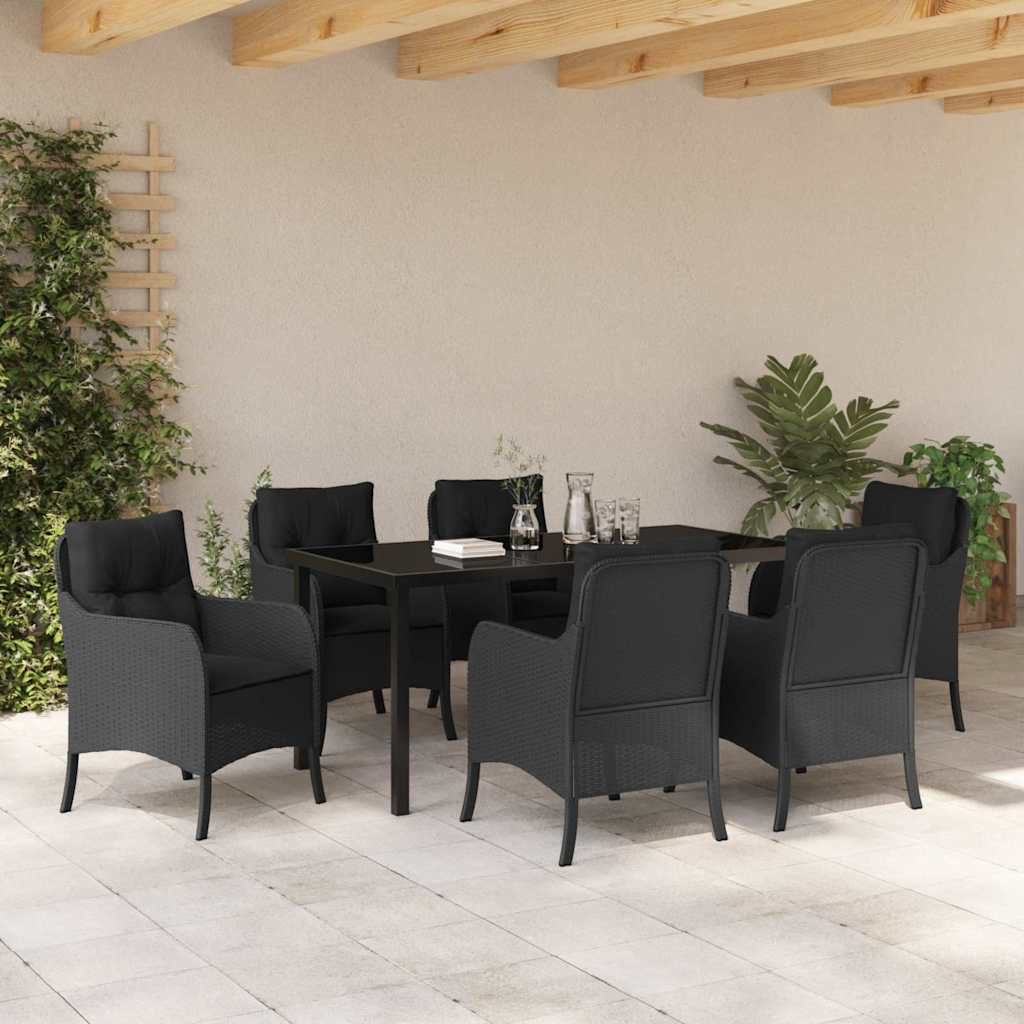 Tuin eettafelset met kussen 7 pcs Zwart poly rattan is nu te koop bij PeponiXL, paradijselijk wonen!