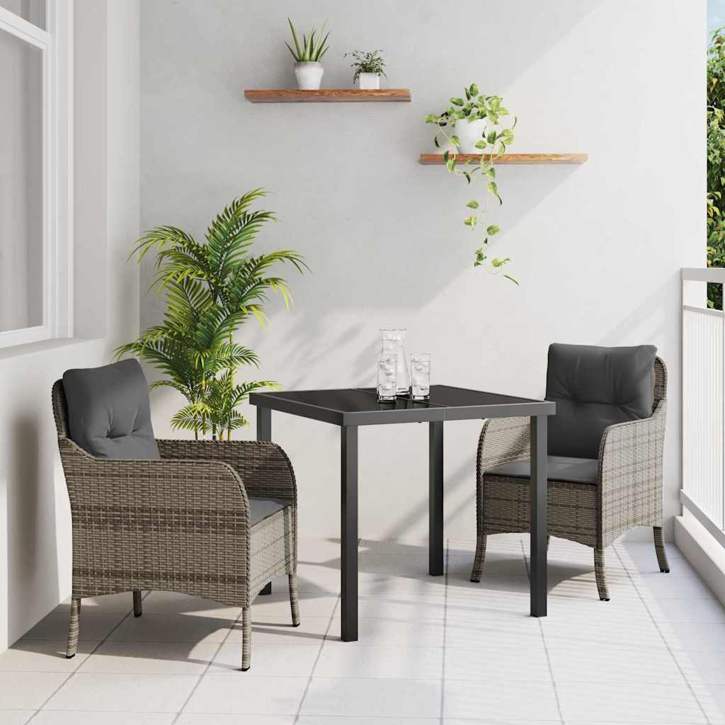 Tuin eettafelset met kussen 3 pcs Grijs poly rattan is nu te koop bij PeponiXL, paradijselijk wonen!