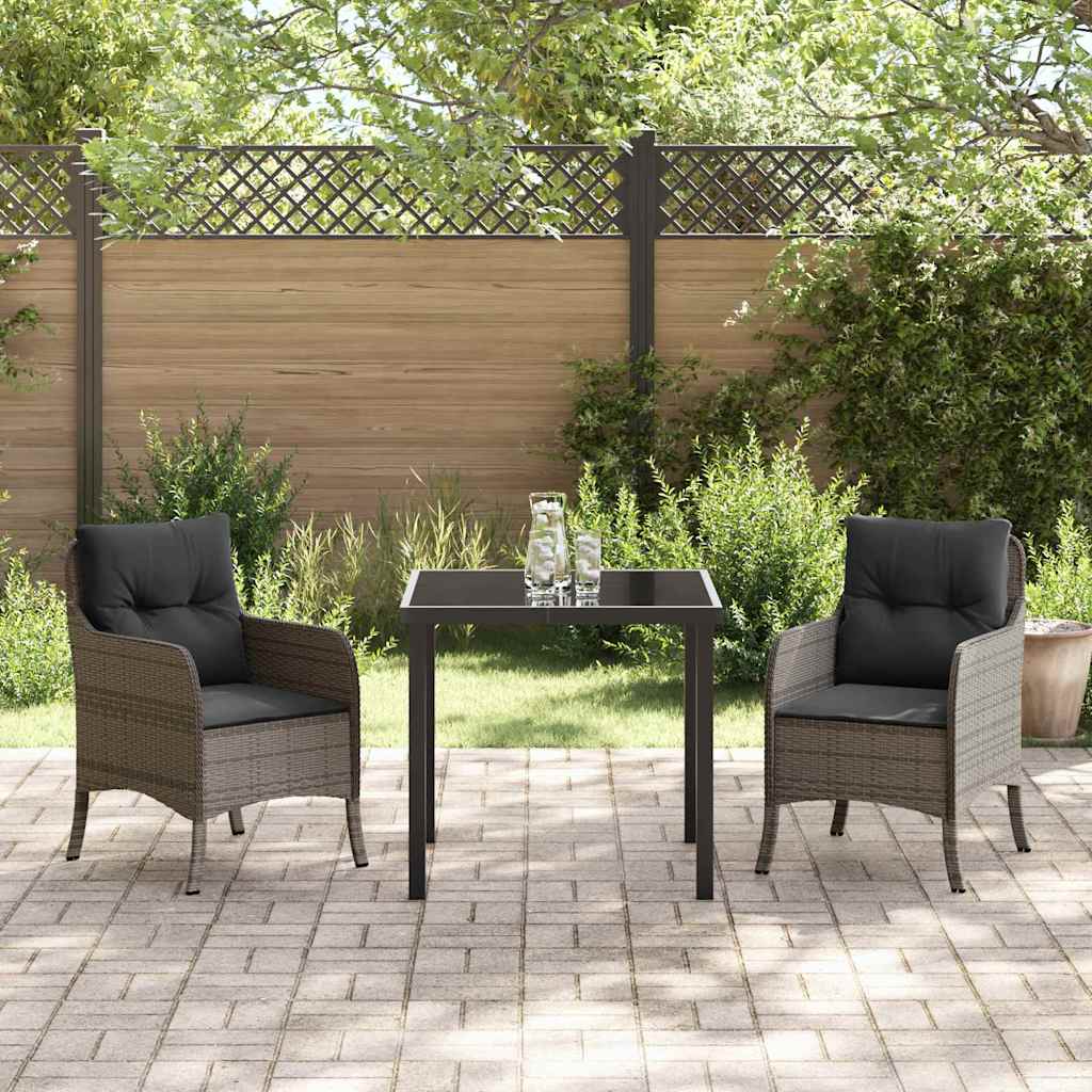 Tuin eettafelset met kussen 3 pcs Grijs poly rattan is nu te koop bij PeponiXL, paradijselijk wonen!