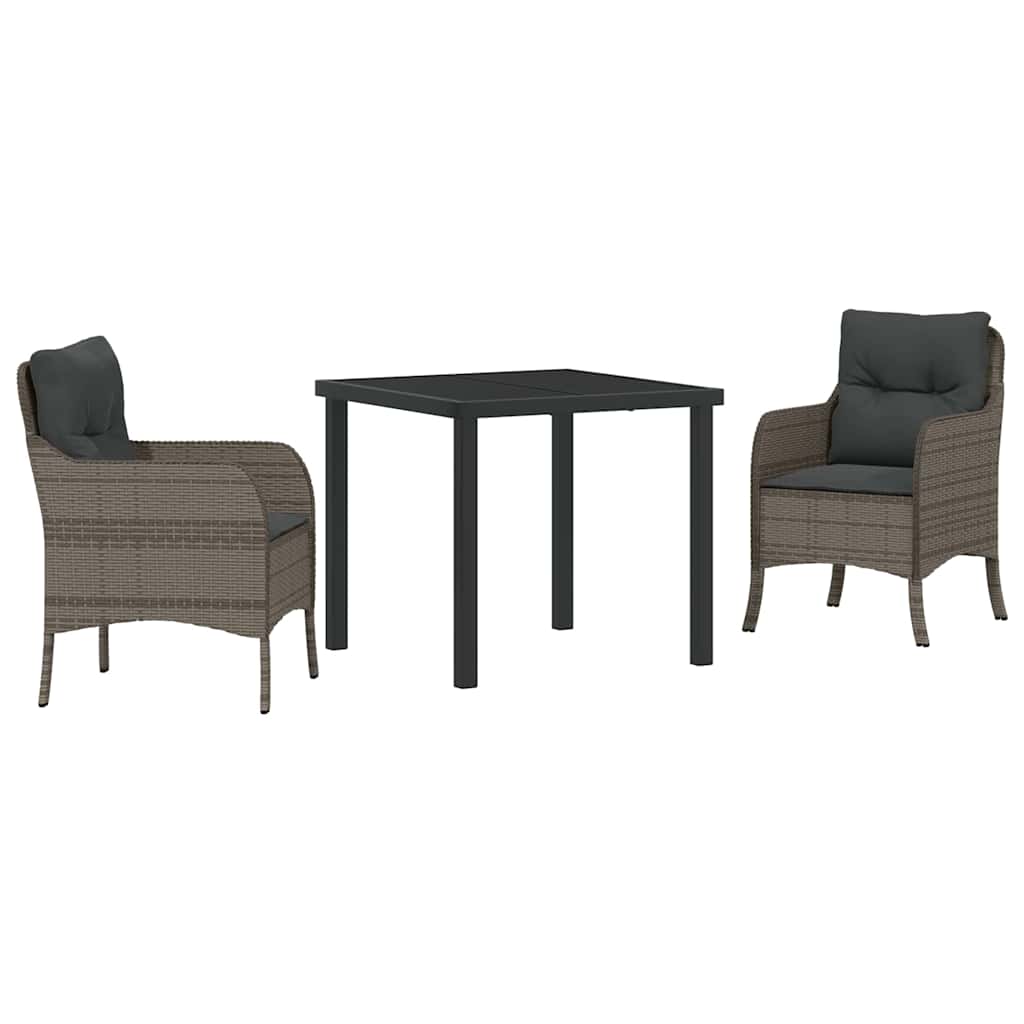 Tuin eettafelset met kussen 3 pcs Grijs poly rattan is nu te koop bij PeponiXL, paradijselijk wonen!