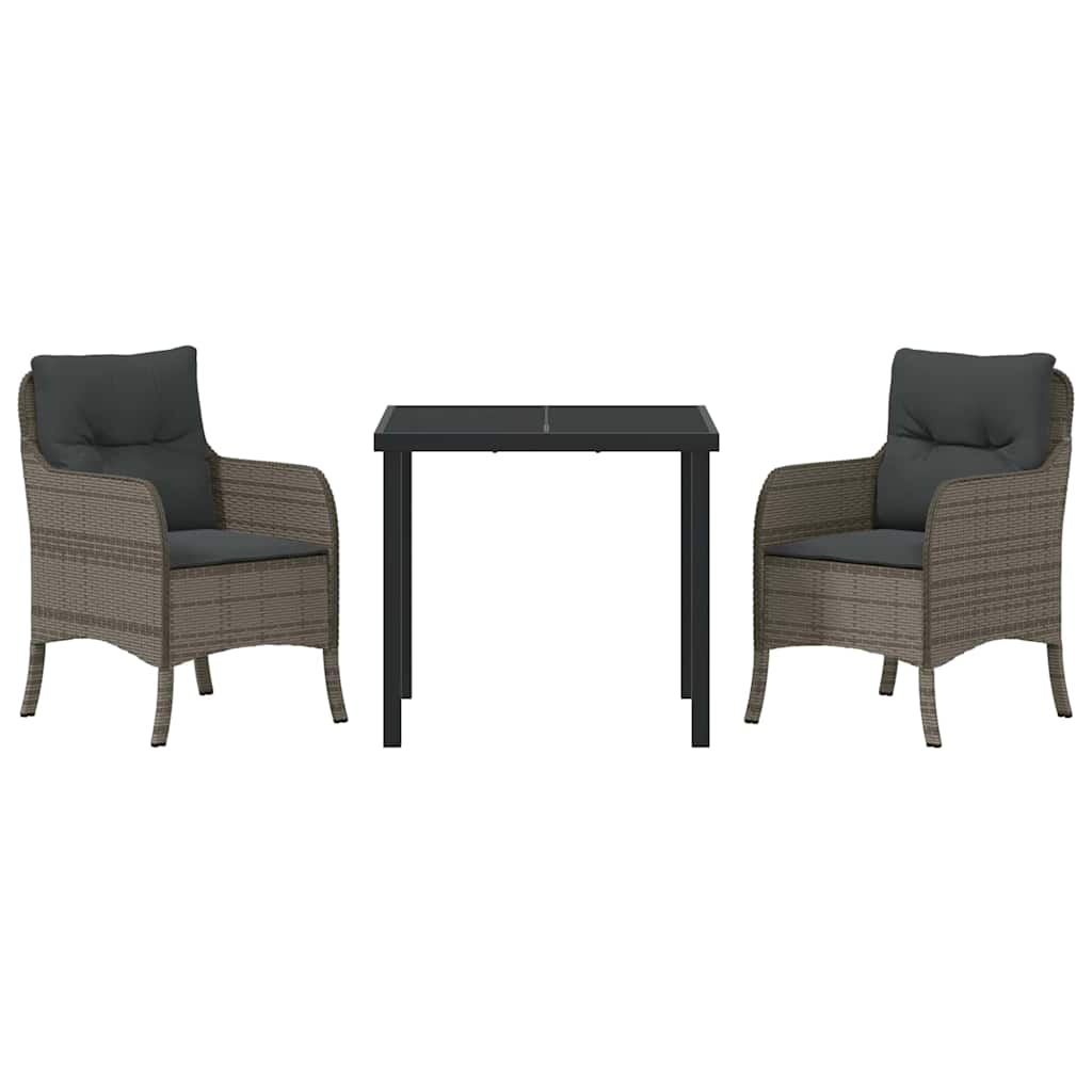 Tuin eettafelset met kussen 3 pcs Grijs poly rattan is nu te koop bij PeponiXL, paradijselijk wonen!