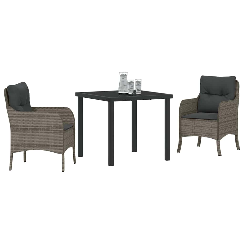 Tuin eettafelset met kussen 3 pcs Grijs poly rattan is nu te koop bij PeponiXL, paradijselijk wonen!