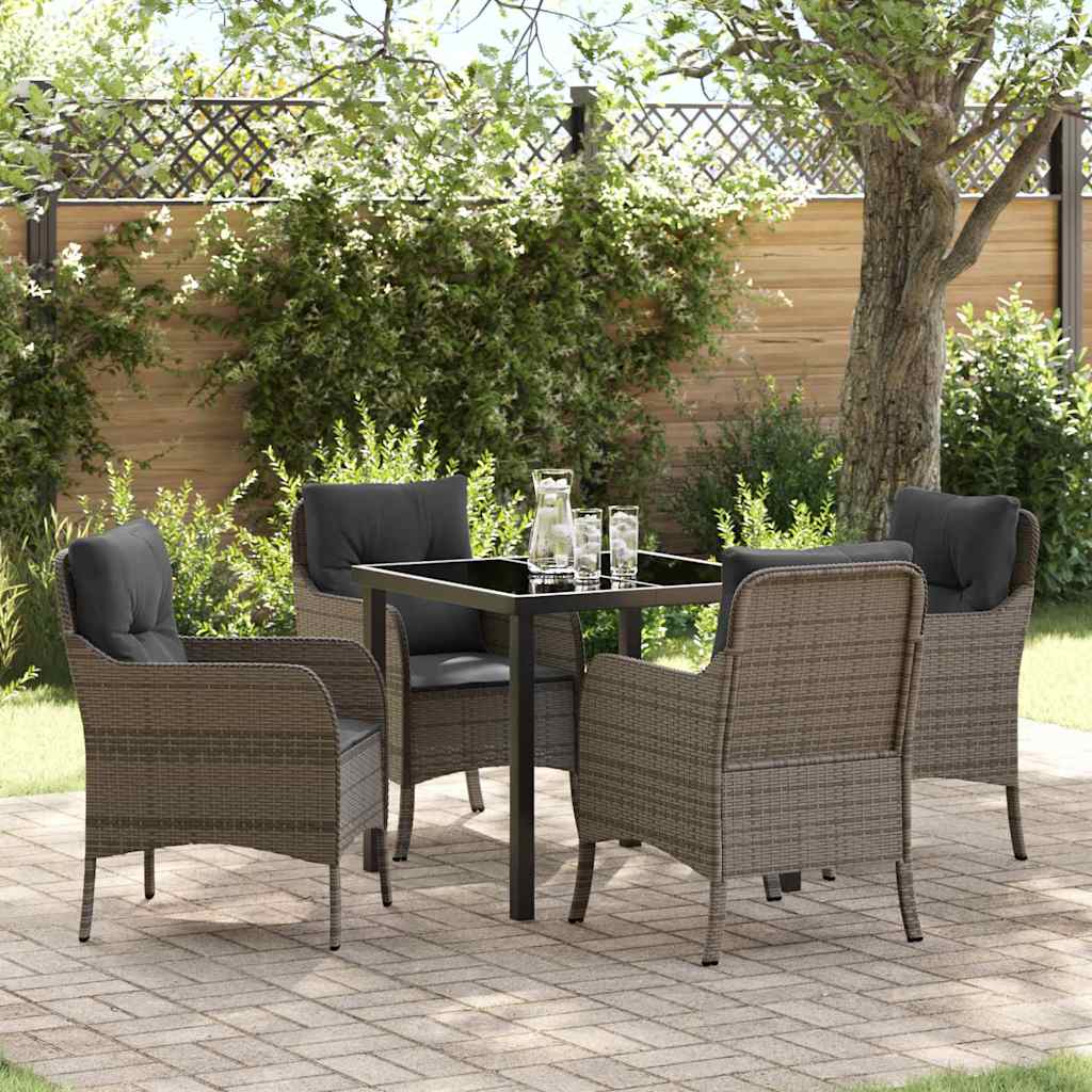 Tuin eettafelset met kussen 5 pcs Grijs poly rattan is nu te koop bij PeponiXL, paradijselijk wonen!