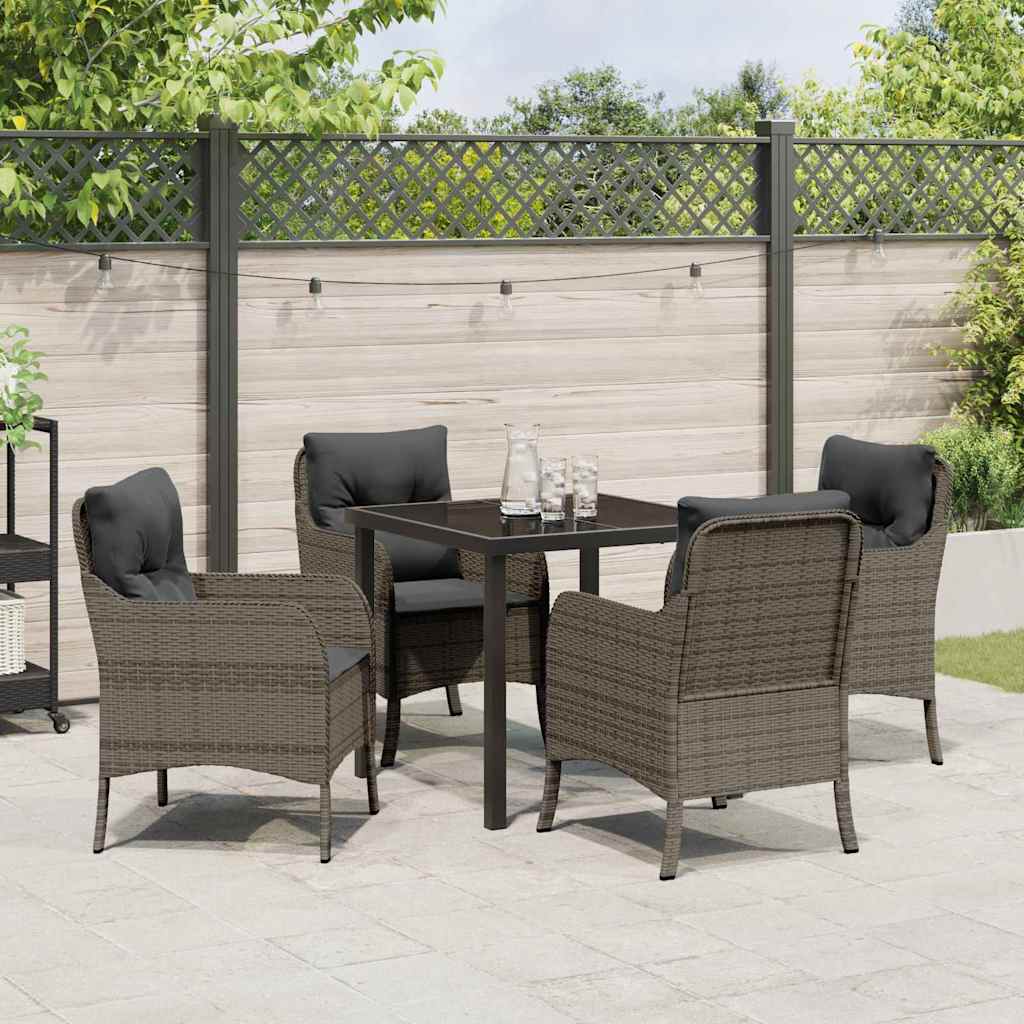 Tuin eettafelset met kussen 5 pcs Grijs poly rattan is nu te koop bij PeponiXL, paradijselijk wonen!