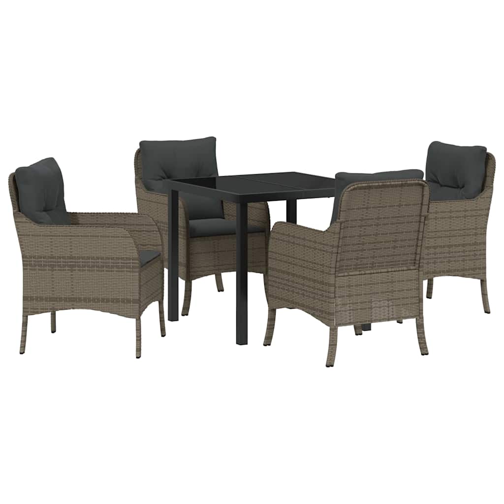Tuin eettafelset met kussen 5 pcs Grijs poly rattan is nu te koop bij PeponiXL, paradijselijk wonen!