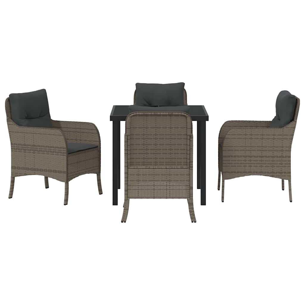 Tuin eettafelset met kussen 5 pcs Grijs poly rattan is nu te koop bij PeponiXL, paradijselijk wonen!